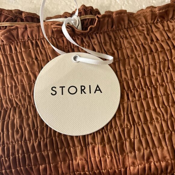 Storia NWT SZM Copper Brown Milkmaid Smocked Peasant Top Romantic Boho Glam - Picture 6 of 9